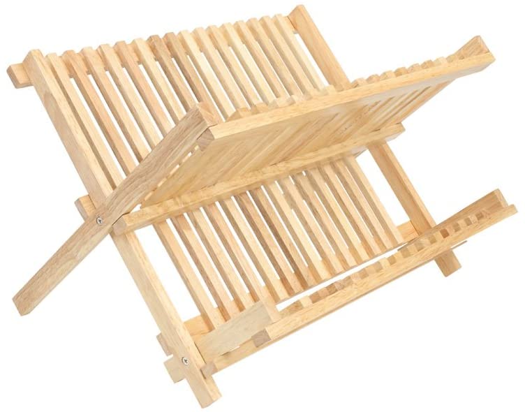 Egouttoir à vaisselle en bois d'hévéa pliable 39 x 34 x 25,5 cm