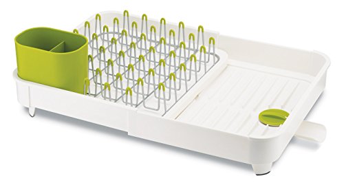 Egouttoir à vaisselle Joseph Joseph en plastique durable blanc et vert anis, avec système d'évacuation des eaux de séchage, belle organisation pour le séchage optimal de votre vaisselle