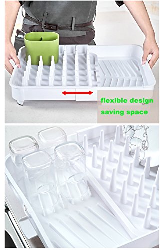 égouttoir à vaisselle en plastique blanc solide, Improvingss, extensible et vraiment bien organisé.