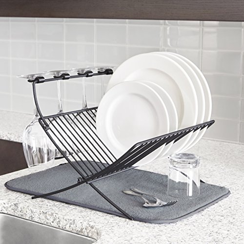 Egouttoir en plastique durable Umbra avec tapis de séchage en microfibre Umbra et espace pour verres à pied, Xdry