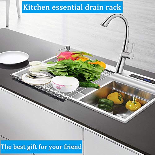 grille séchoir en inox et silicone pliable pour évier de cuisine idéale comme égouttoir pour fruits ou vaisselle