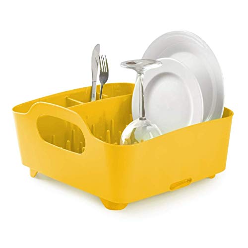 Égouttoir casier pour vaisselle Umbra jaune avec poignées et système d’évacuation d’eau